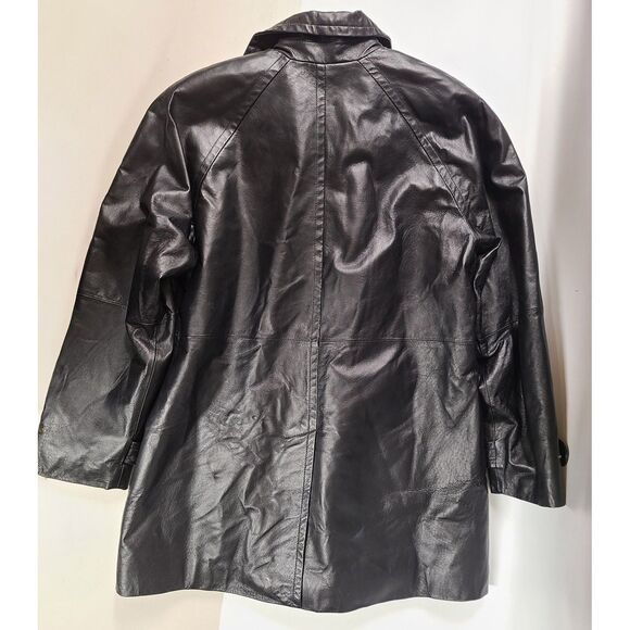 Vintage Anne Klein L Black Leather 90's inspired Coat Jacket Oversized Fit - Picture 5 of 7